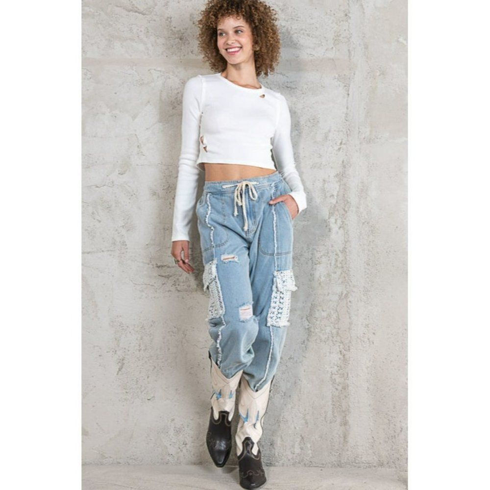 POL Leila Crochet Pocket Denim Joggers SMP494 - Picture 5 of 8